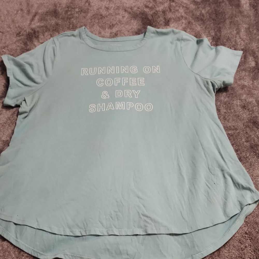 Lane Bryant Casual Blue Running On Coffee&Dry Shampoo Graphic Tee